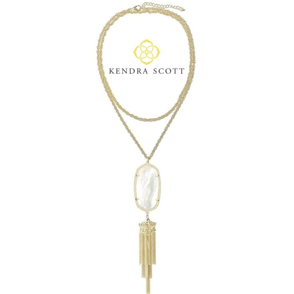 NWOT Kendra Scott Rayne Mother of Pearl Gold Tassel Pendant Necklace